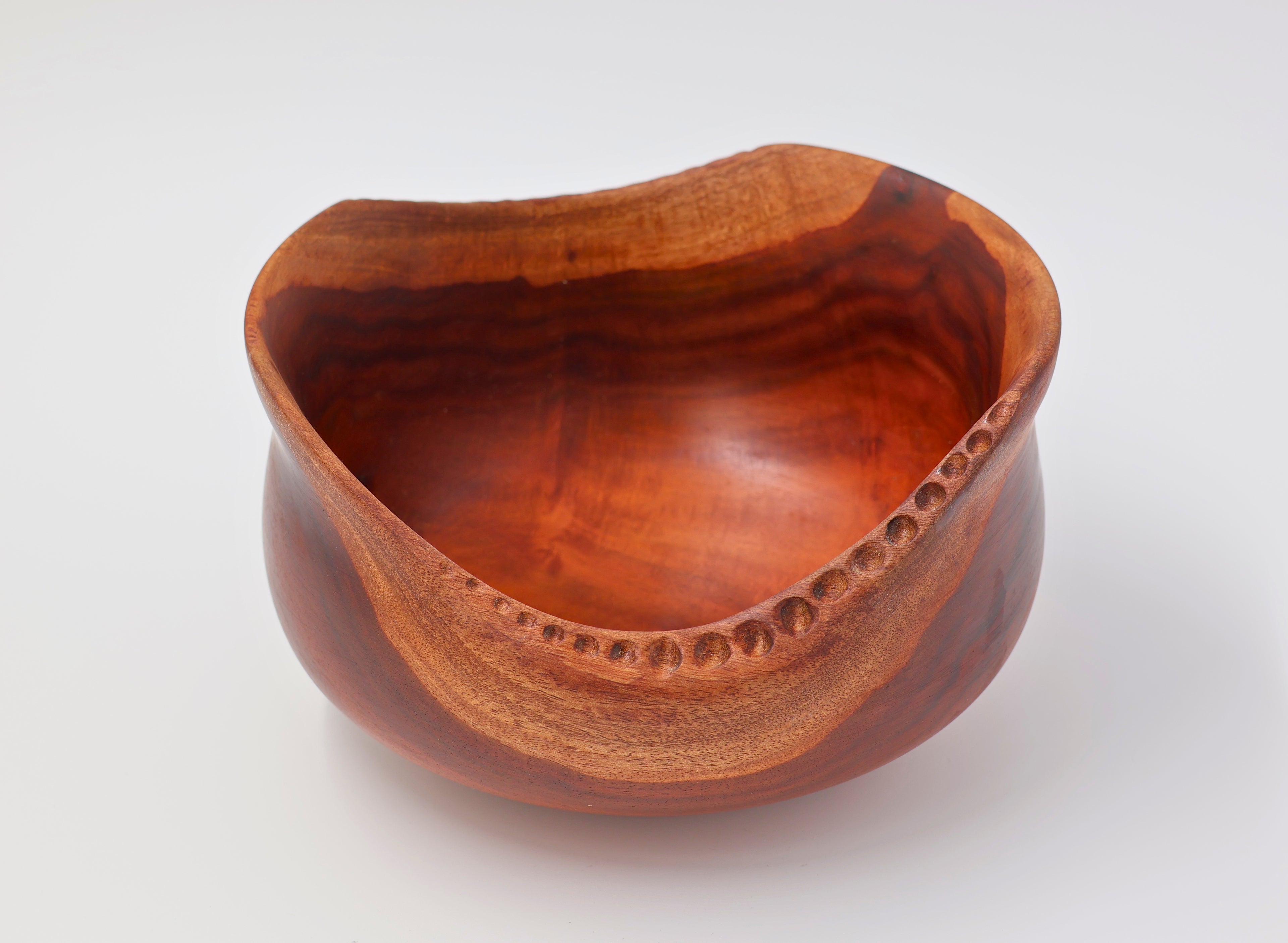 Handcrafted Hawaiian Milo Wood Bowl with Live Edge Carving