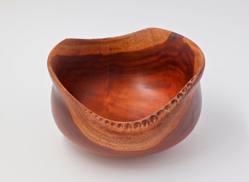Handcrafted Hawaiian Milo Wood Bowl with Live Edge Carving