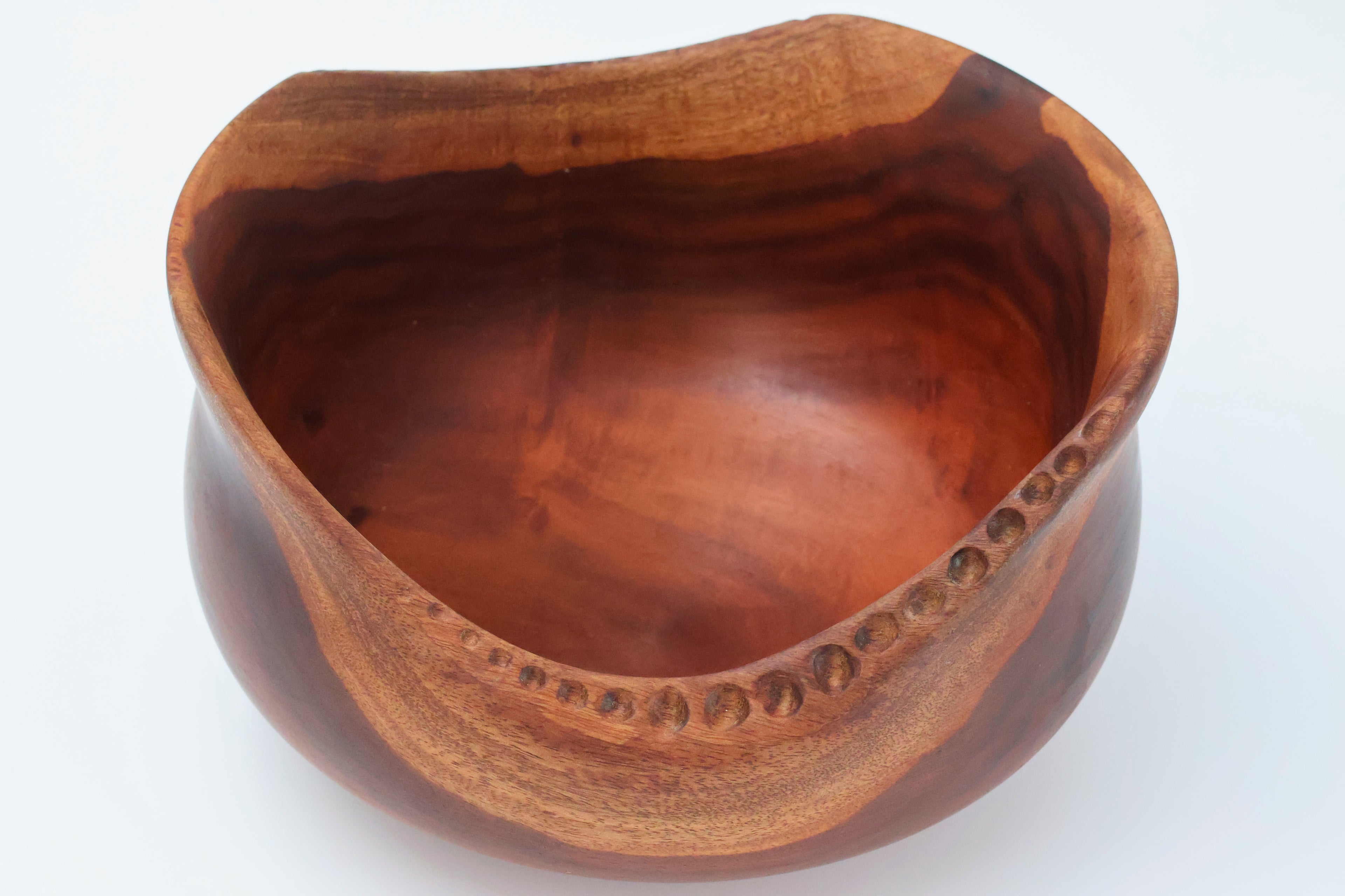 Handcrafted Hawaiian Milo Wood Bowl with Live Edge Carving