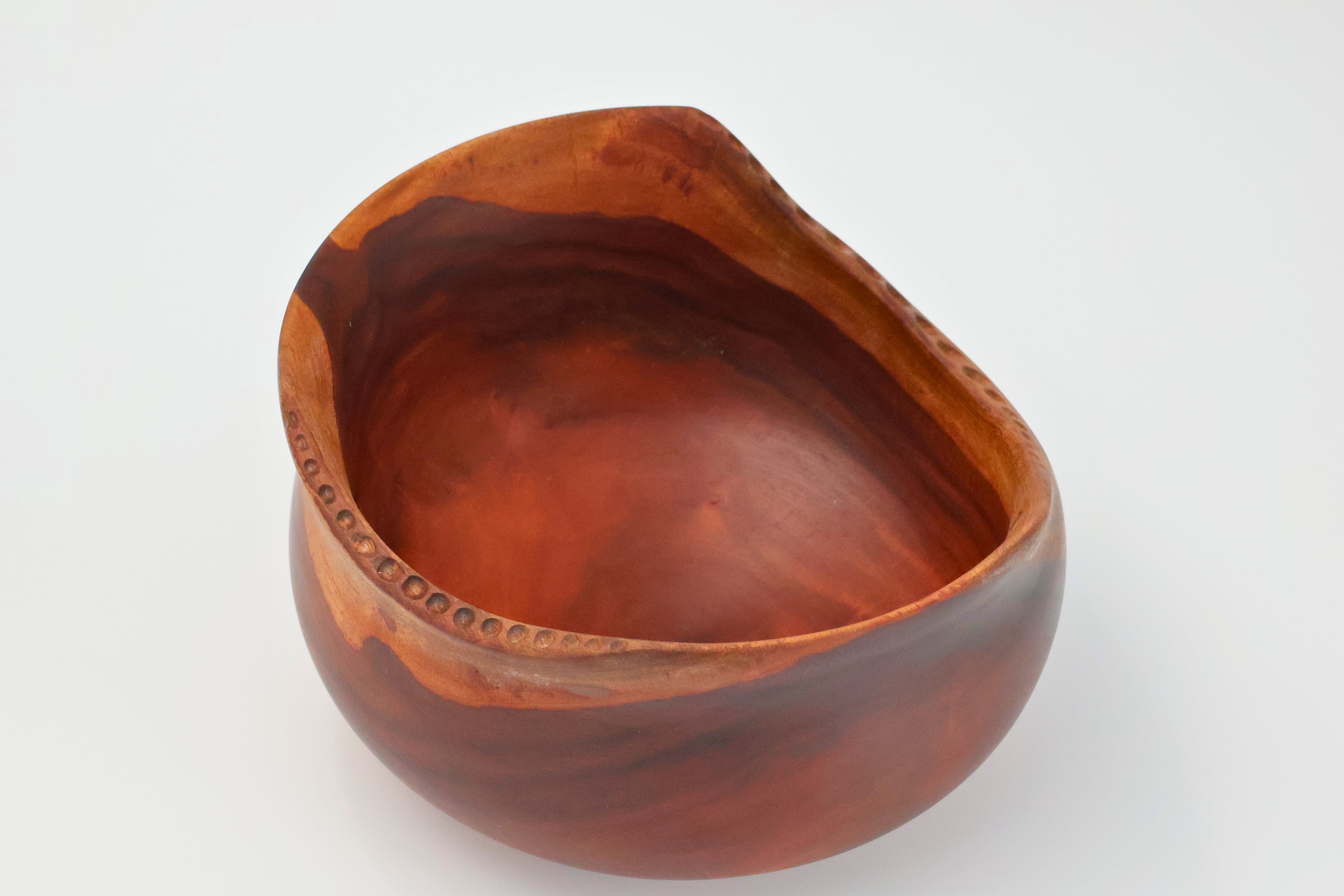 Handcrafted Hawaiian Milo Wood Bowl with Live Edge Carving