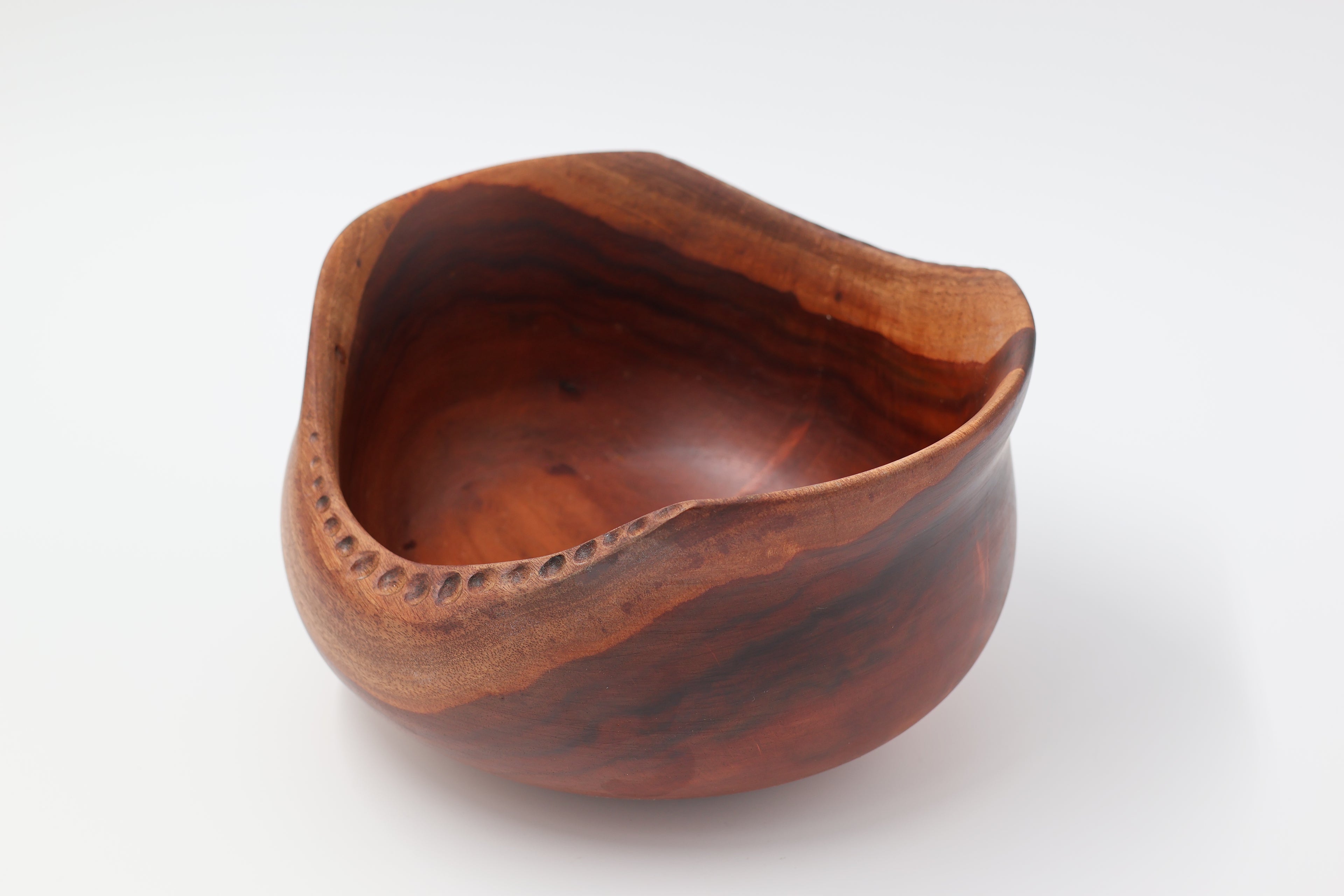 Handcrafted Hawaiian Milo Wood Bowl with Live Edge Carving